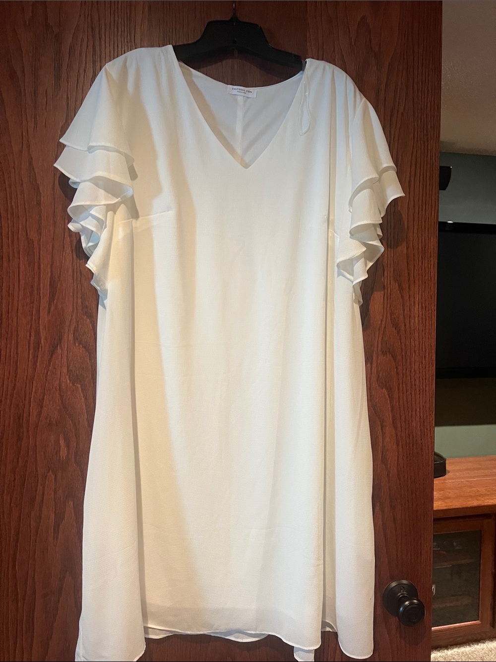 Elegant White Ruffle Sleeve V-Neck Dress Top